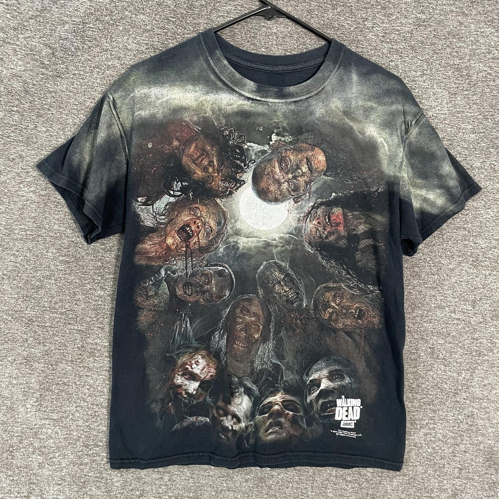 The Walking Dead Shirt Mens M Black Zombie AOP Graphic T-Shirt AMC Horror